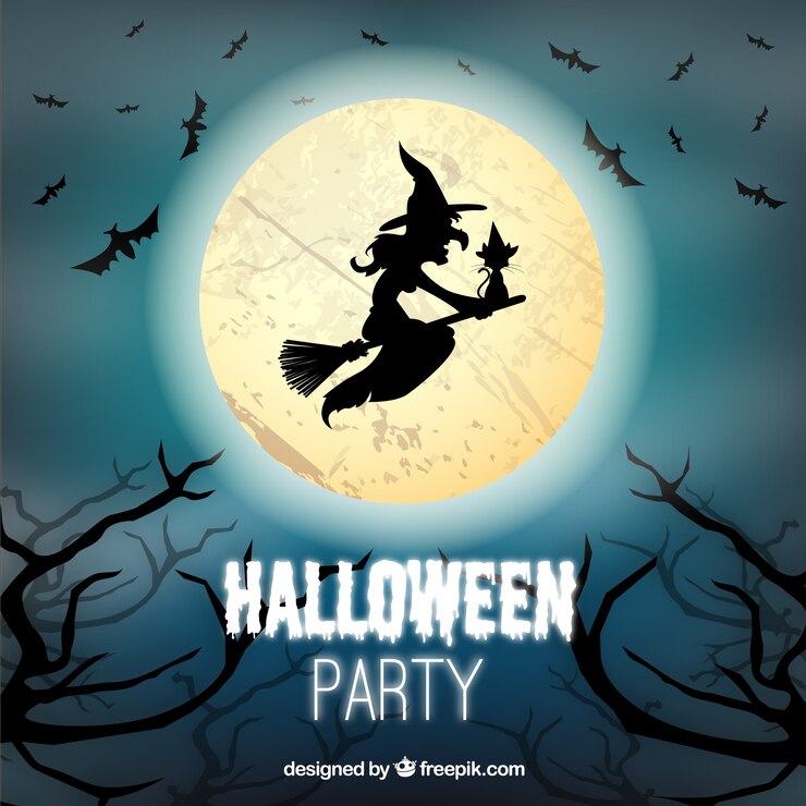 Vector Gratis halloween background with moon and witch