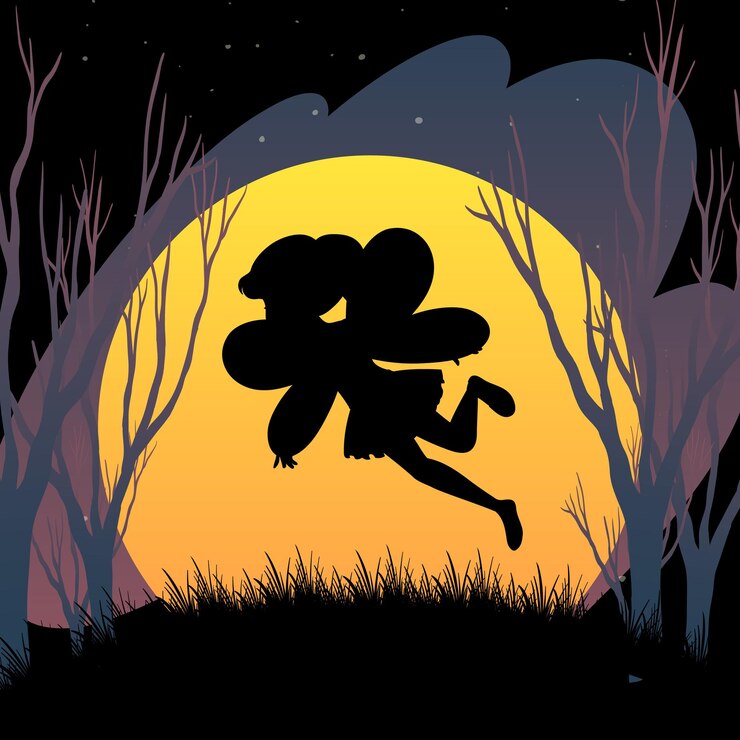 Vector Gratis halloween night background with fairy silhouette