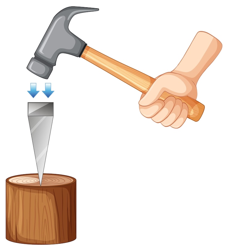 Vector Gratis hammer and chisel on wooden log