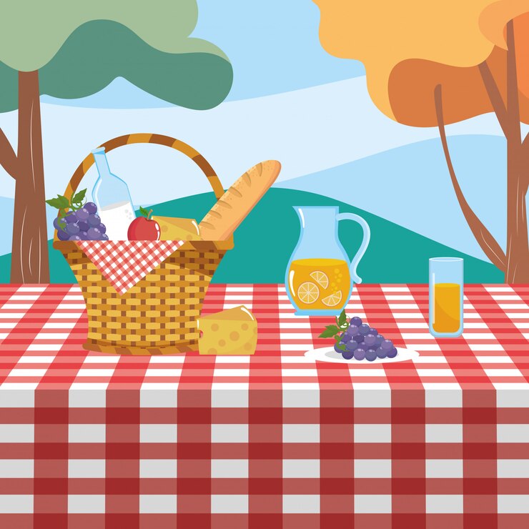Vector Gratis hamper with grape and milk bottle with orange juice