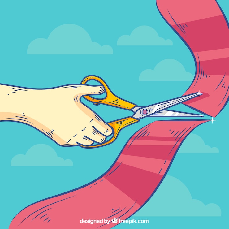 Vector Gratis hand background cutting a hand drawn red ribbon 