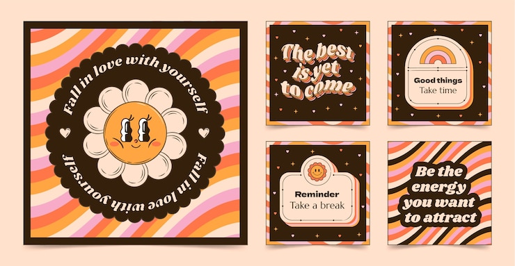 Vector Gratis hand drawn 70s style instagram posts