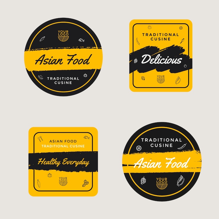 Vector Gratis hand drawn asian food labels template
