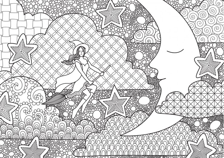 Hand drawn background with moon