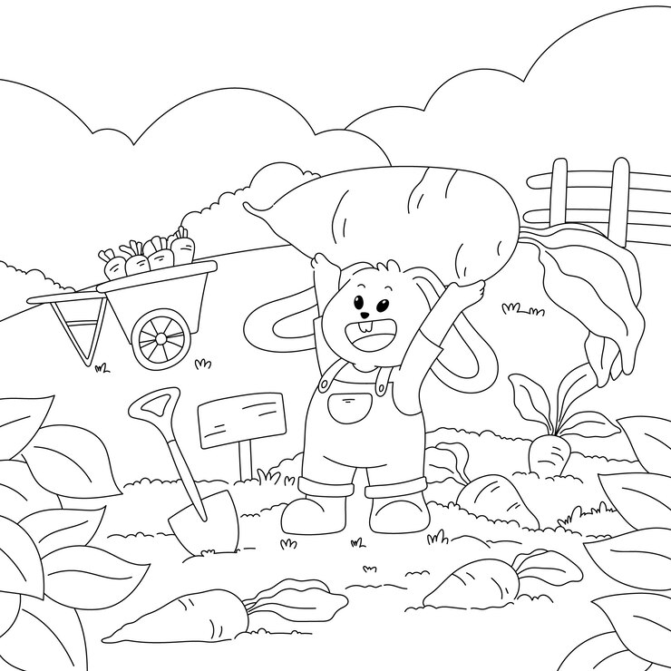 Vector Gratis hand drawn bunny coloring book illustration