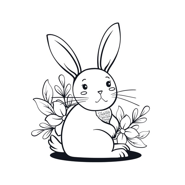 hand drawn bunny outline illustration