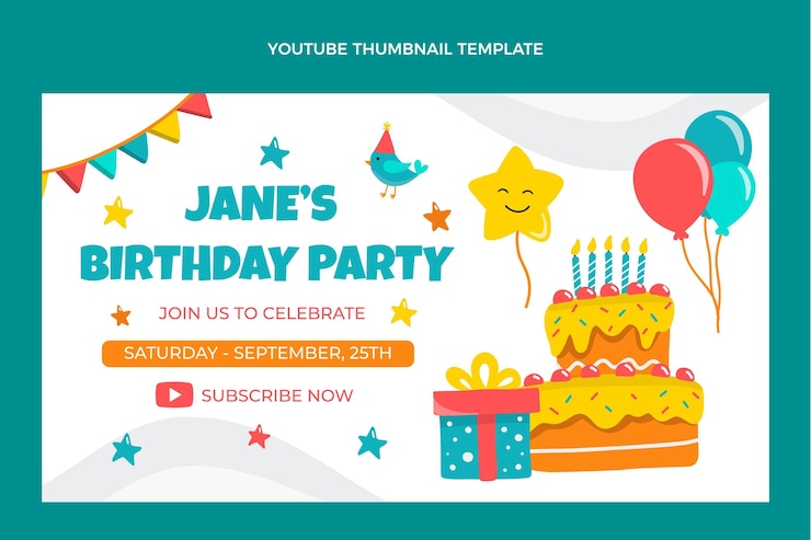 Vector Gratis hand drawn childlike birthday youtube thumbnail