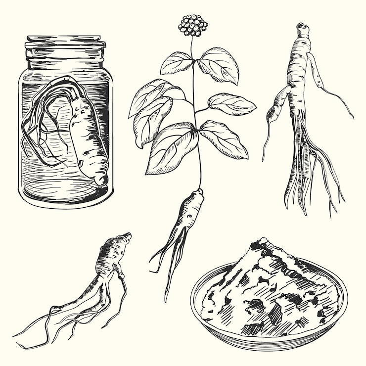 Vector Gratis hand drawn collection of ginseng plant