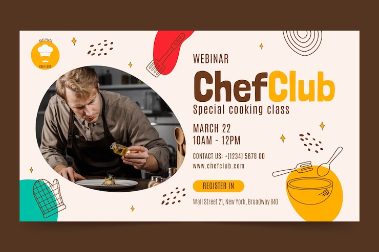 Vector Gratis hand drawn colorful chef webinar