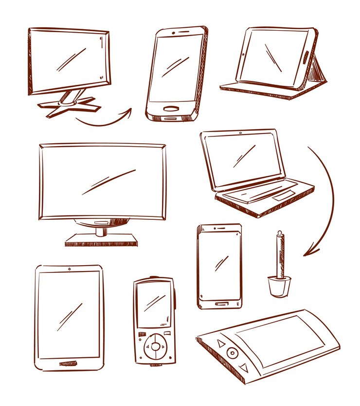 Vector Gratis hand drawn device tablet, pc, laptop, smart phone doodle line  icons