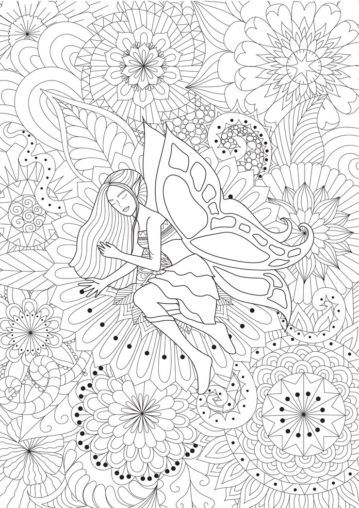 Hand drawn fairy on flowers
