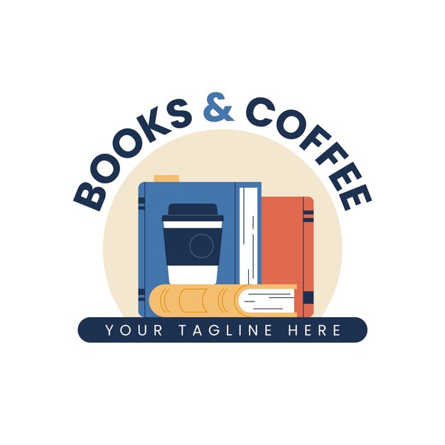 Hand drawn flat design bookstore logo template
