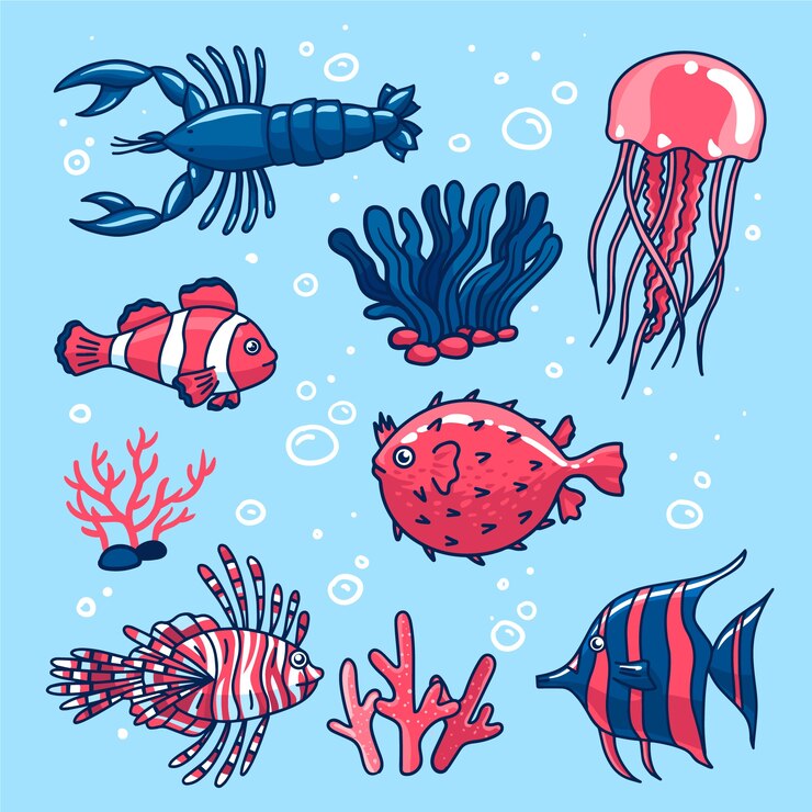 Vector Gratis hand drawn flat design sea animals collection