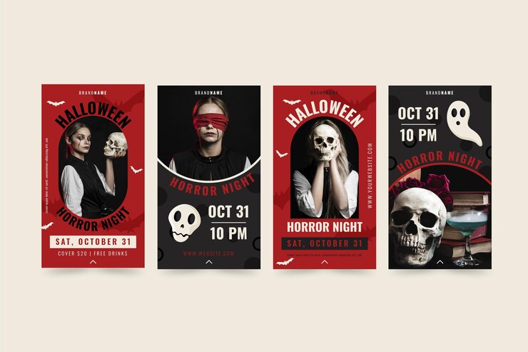 Vector Gratis hand drawn flat halloween instagram stories collection with photo