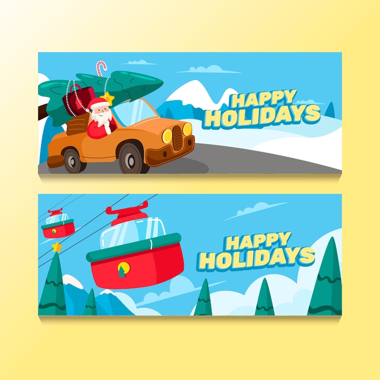 Vector Gratis hand drawn flat happy holidays christmas banners set