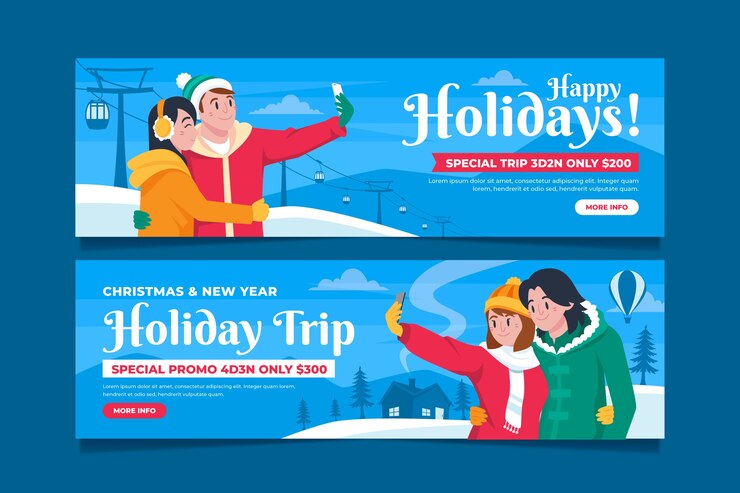 Vector Gratis hand drawn flat happy holidays horizontal banners set