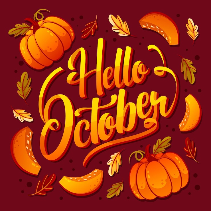Vector Gratis hand drawn flat hello october lettering