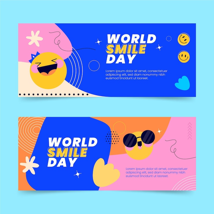 Vector Gratis hand drawn flat world smile day banners set