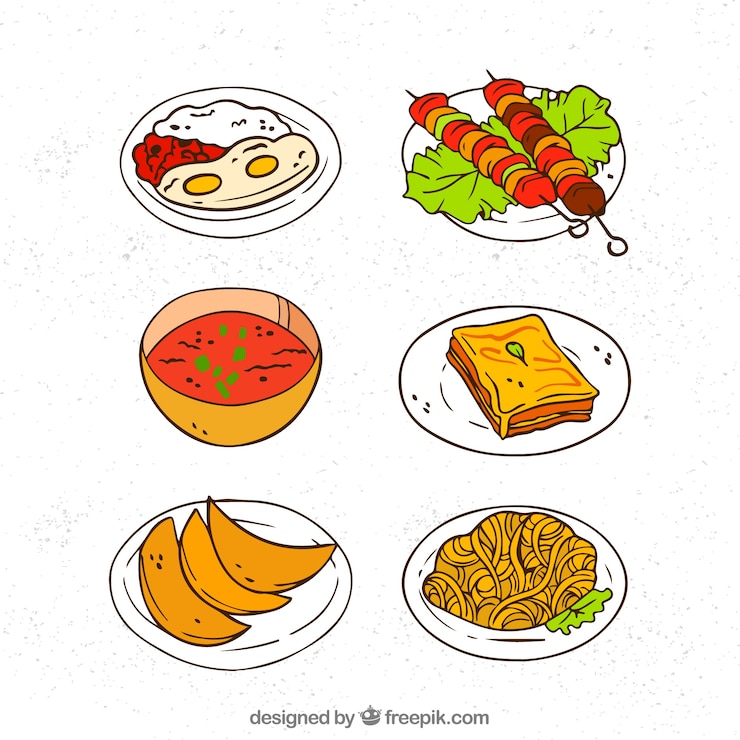 Vector Gratis hand drawn food dish collection