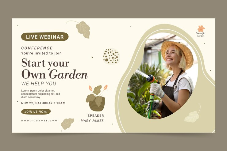 Vector Gratis hand drawn gardening hobby webinar template