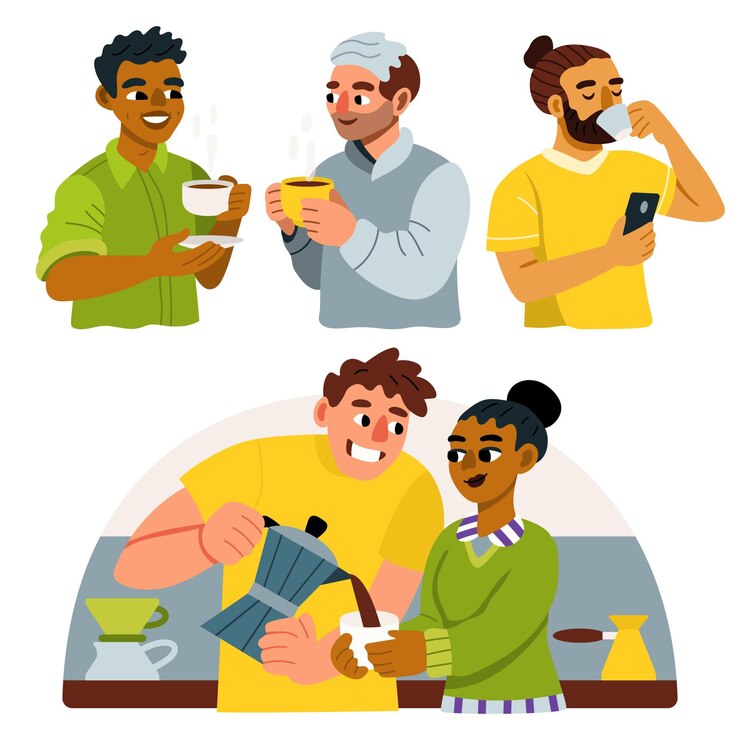 Vector Gratis hand drawn group of people with hot drinks
