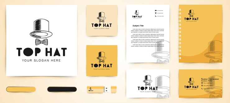 Vector Gratis hand drawn hat and tie logo and business card branding template design inspiration isolated on white backgrounds