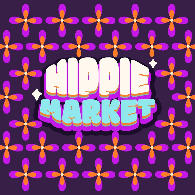Vector Gratis hand drawn  hippie market text illustration