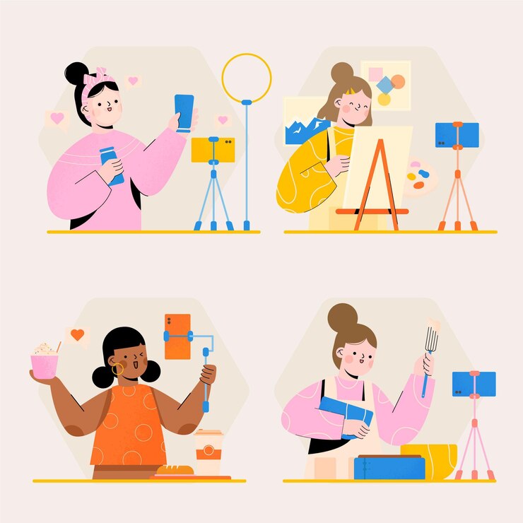 Vector Gratis hand drawn illustrated bloggers filming