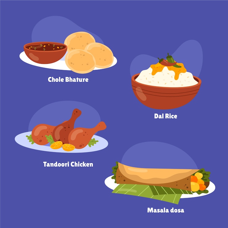 Vector Gratis hand drawn indian cuisine foods collection