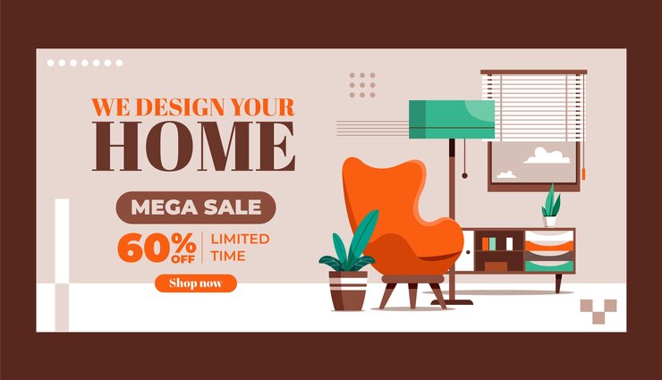 Vector Gratis hand drawn interior design sale banner template