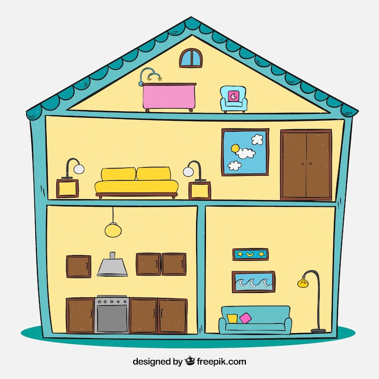 Vector Gratis hand drawn interior of house with rooms