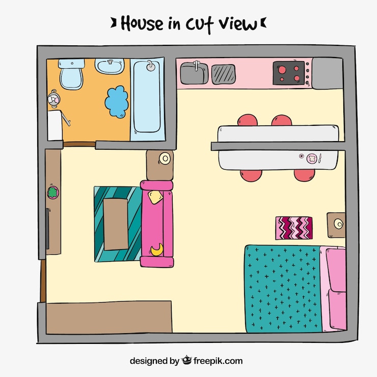 Vector Gratis hand drawn interior view of a house