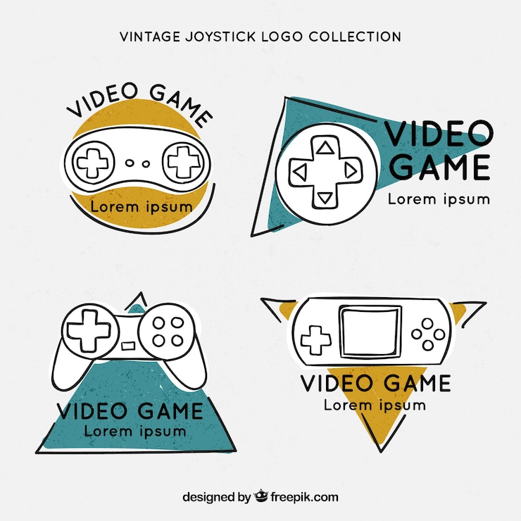 Vector Gratis hand drawn joystick logo collection with vintage style