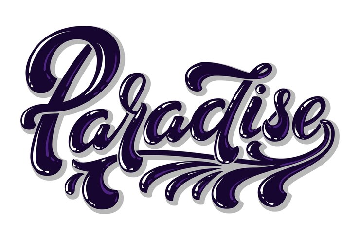 Vector Gratis hand drawn lettering paradise. vector ink illustration. typography poster on white background. joyful, happy and inspired design template for cards, invitations, prints etc.