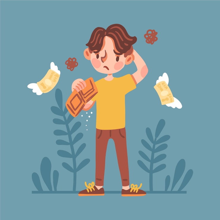 Vector Gratis hand drawn male character losing money from his wallet