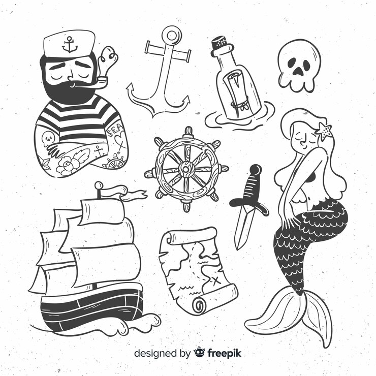 Vector Gratis hand drawn marine characters collection