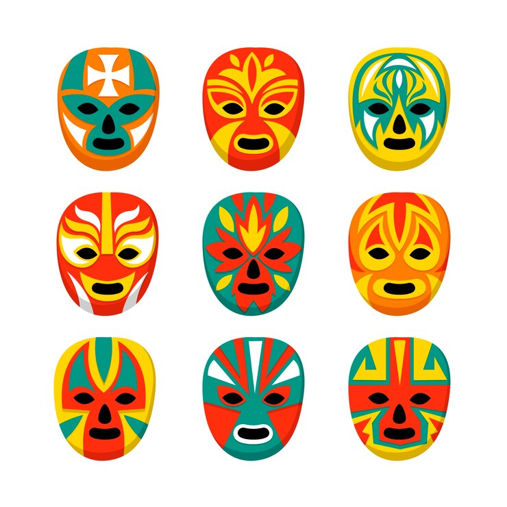 Vector Gratis hand drawn mexican wrestler face mask set