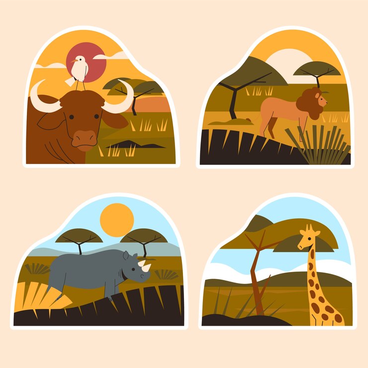 Vector Gratis hand drawn naive savannah stickers