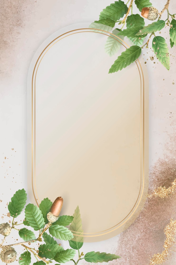 Vector Gratis hand drawn oak leaf with oval gold frame on beige background