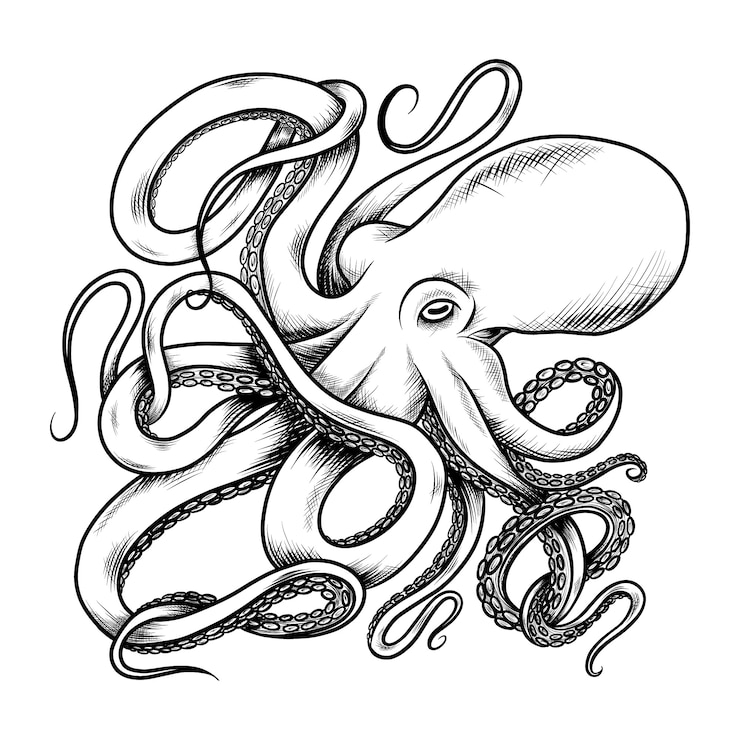 Vector Gratis hand drawn octopus  drawing illustration