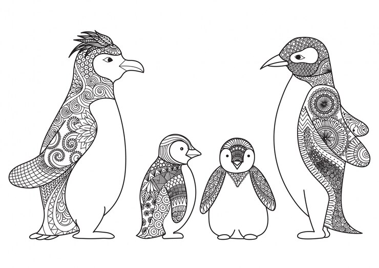 Hand drawn penguin family 