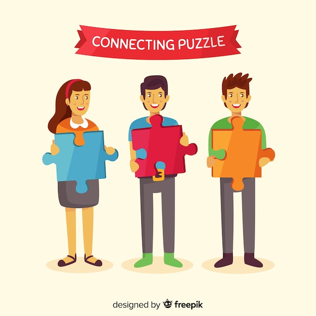 Hand drawn people making puzzle illustration