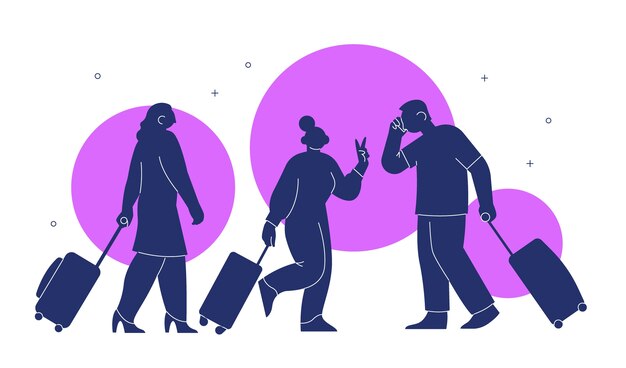 hand drawn  people with suitcase silhouette