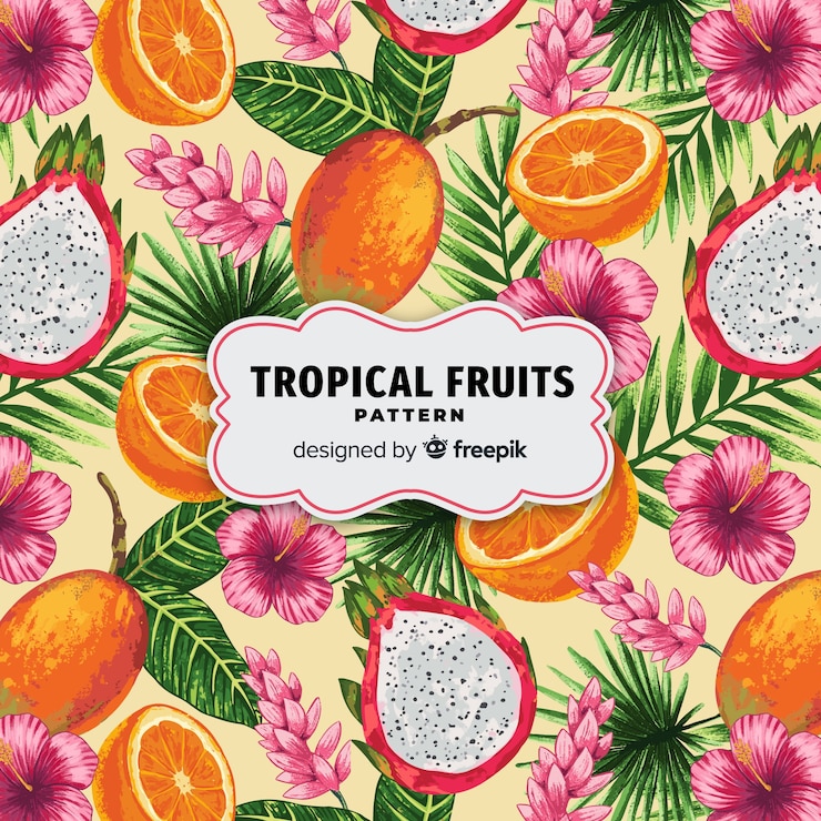 Vector Gratis hand drawn realistic tropical fruit pattern