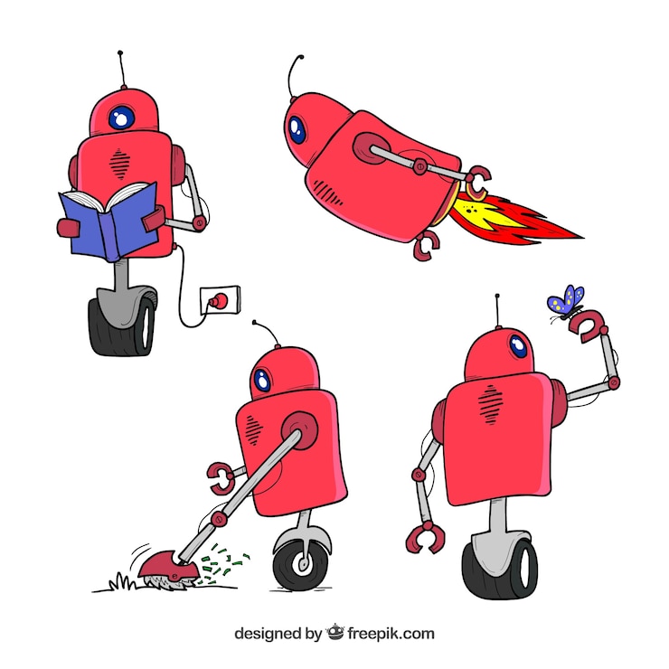 Vector Gratis hand drawn robot collection with different poses