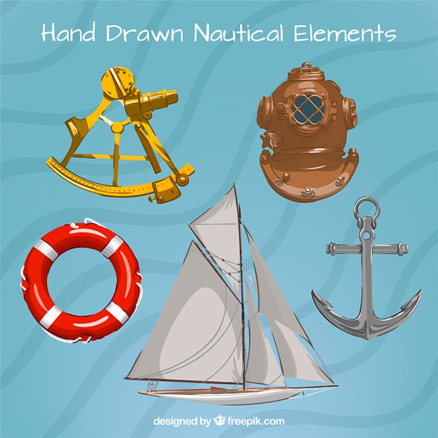 Vector Gratis hand drawn sailing elements 
