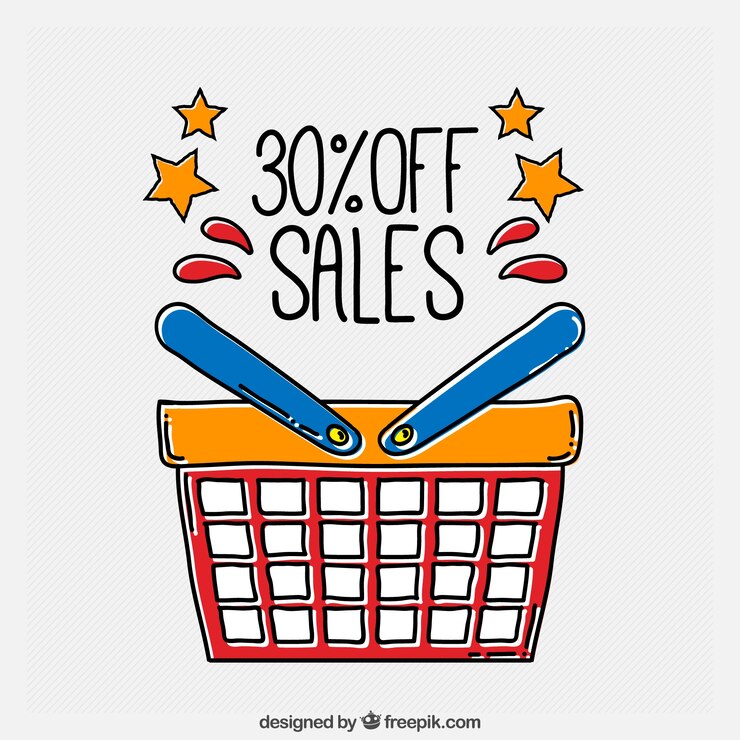 Vector Gratis hand drawn sale label with shopping basket