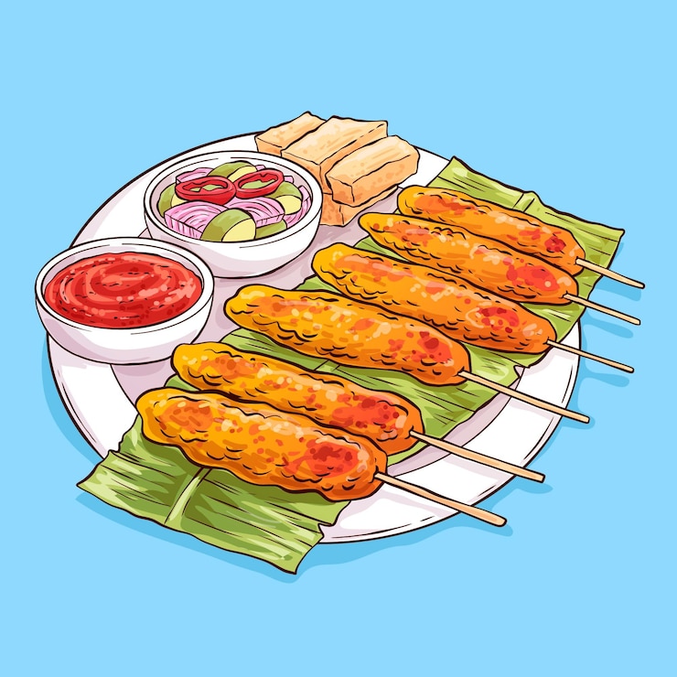 Vector Gratis hand-drawn satay illustration