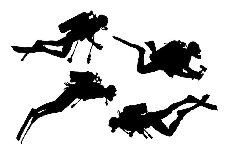 Vector Gratis hand drawn scuba diver silhouette set