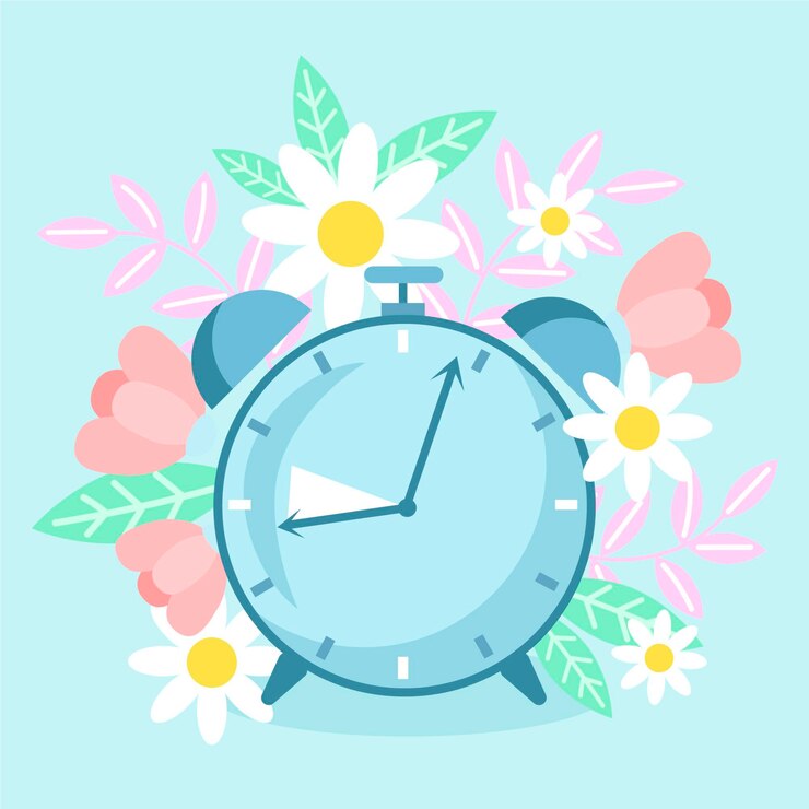 Vector Gratis hand-drawn spring time change illustration with clock and flowers
